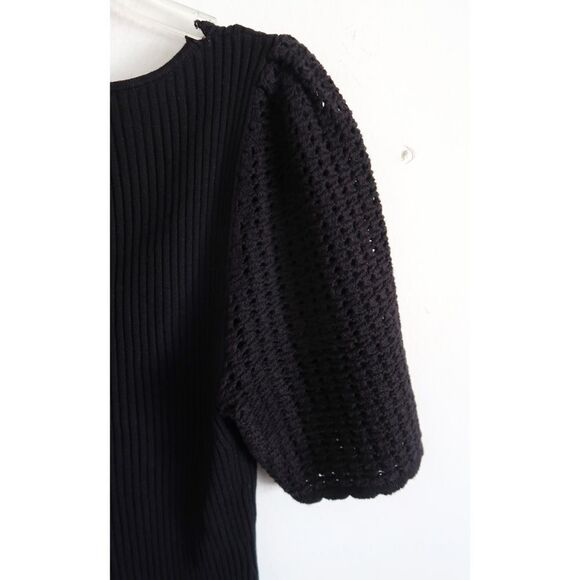 Gap Black Knit Short Sleeve Top with Crochet Sleeves - Size Small - Picture 7 of 9